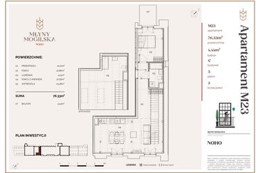 Rzut - Mieszkanie na sprzedaż 2 pokoje o powierzchni 76,33 m² - numer C.23 w Młyny Mogilska