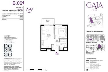 Rzut - Mieszkanie na sprzedaż 2 pokoje o powierzchni 36,72 m² - numer B.06 w Gaja Park