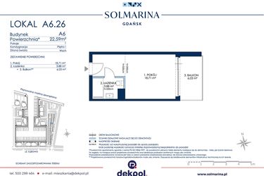 Rzut - Mieszkanie na sprzedaż 1 pokój o powierzchni 22,59 m² - numer A6.26 w Grano Hotel Solmarina