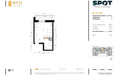 Rzut - Mieszkanie na sprzedaż 1 pokój o powierzchni 27,15 m² - numer B.2.05 w SPOT