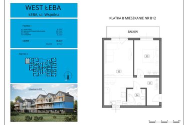Rzut - Mieszkanie na sprzedaż 2 pokoje o powierzchni 48,28 m² - numer B12 w West Łeba