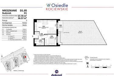 Rzut - Mieszkanie na sprzedaż 2 pokoje o powierzchni 36,57 m² - numer D1.05 w Osiedle Kociewskie etap III