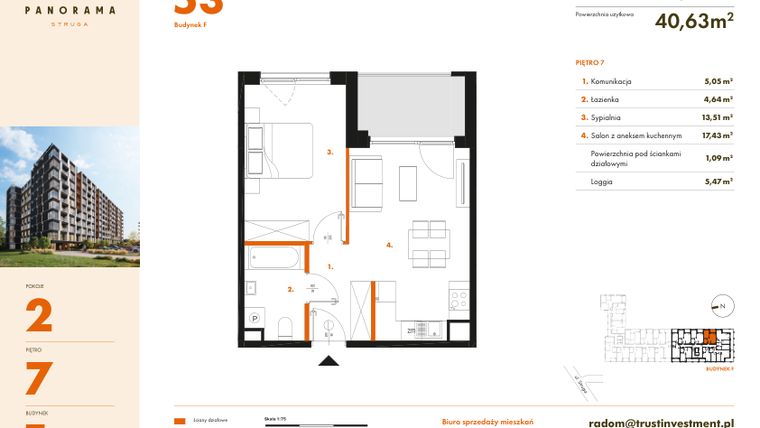 Rzut - Mieszkanie na sprzedaż 2 pokoje o powierzchni 41,72 m² - numer F53 w Panorama Struga