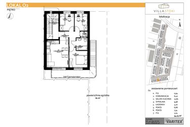 Rzut - Mieszkanie na sprzedaż 4 pokoje o powierzchni 54,25 m² - numer O2 w Villa Stoki (mieszkania)