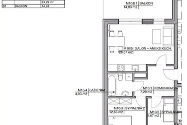 Rzut - Mieszkanie na sprzedaż 3 pokoje o powierzchni 53,29 m² - numer 10 w Kamienica Warszawska 34