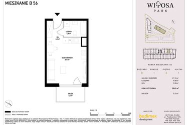 Rzut - Mieszkanie na sprzedaż 1 pokój o powierzchni 29,61 m² - numer B56 w Witosa Park