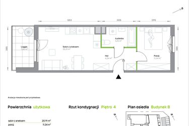 Rzut - Mieszkanie na sprzedaż 2 pokoje o powierzchni 43,66 m² - numer B/4/37 w Krakowska Vita