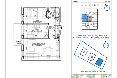 Rzut - Mieszkanie na sprzedaż 3 pokoje o powierzchni 55,44 m² - numer 5-8 w Jodłowicka 5
