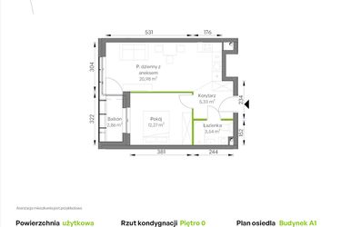 Rzut - Mieszkanie na sprzedaż 2 pokoje o powierzchni 42,12 m² - numer A1/00/06 w WUWA Vita