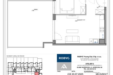 Rzut - Mieszkanie na sprzedaż 2 pokoje o powierzchni 43,91 m² - numer MC/G/B/0/7 w Modern City etap G