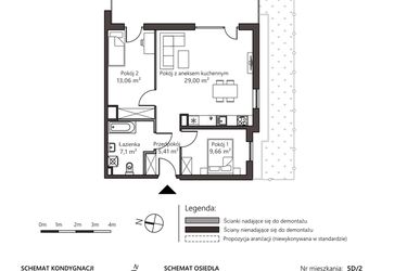 Rzut - Mieszkanie na sprzedaż 3 pokoje o powierzchni 64,23 m² - numer 5D/2 w Nowy Goszyn