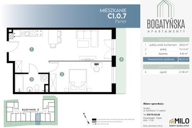 Rzut - Mieszkanie na sprzedaż 2 pokoje o powierzchni 48,23 m² - numer C1.0.7 w Bogatyńska Apartamenty etap 3