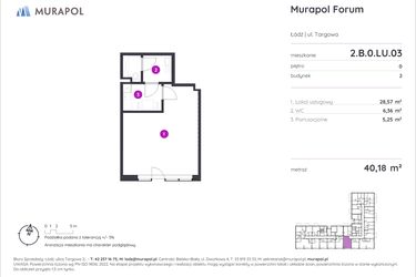 Rzut - Lokal użytkowy na sprzedaż 1 pokój o powierzchni 40,18 m² - numer 2.B.0.LU.03 w Murapol Forum