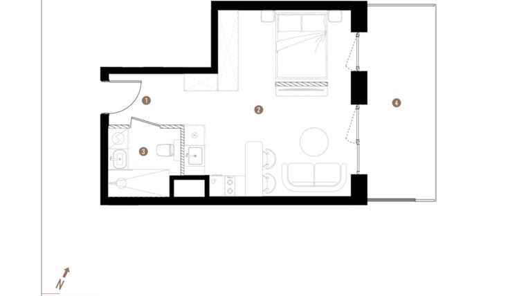 Rzut - Mieszkanie na sprzedaż 1 pokój o powierzchni 31,28 m² - numer A2.0.11 w Apartamenty Grundmanna