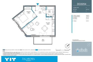 Rzut - Mieszkanie na sprzedaż 2 pokoje o powierzchni 48,73 m² - numer DC0204 w Talarowa Park II