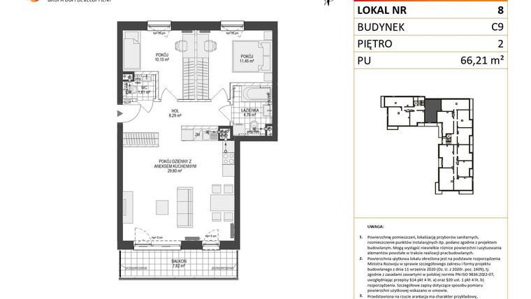 Rzut - Mieszkanie na sprzedaż 3 pokoje o powierzchni 66,21 m² - numer C9.8 w Konstelacja etap V