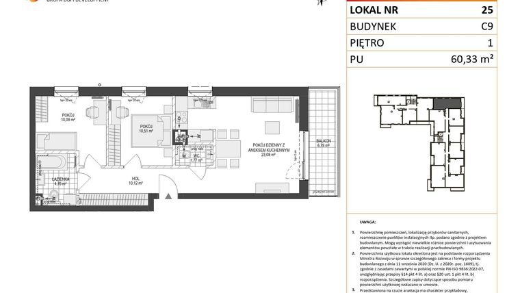 Rzut - Mieszkanie na sprzedaż 3 pokoje o powierzchni 60,33 m² - numer C9.25 w Konstelacja etap V