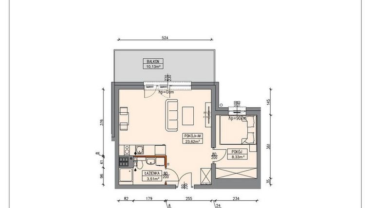 Rzut - Mieszkanie na sprzedaż 2 pokoje o powierzchni 35,56 m² - numer B4.3.24.2A w Stegna Park II