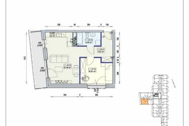 Rzut - Mieszkanie na sprzedaż 2 pokoje o powierzchni 44,77 m² - numer 1/1/20/2a w Gwarna