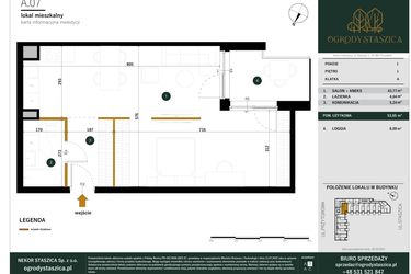 Rzut - Mieszkanie na sprzedaż 1 pokój o powierzchni 53,65 m² - numer A.07 w Ogrody Staszica