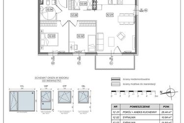 Rzut - Mieszkanie na sprzedaż 3 pokoje o powierzchni 63,11 m² - numer 7.A.12 w Urzeka bud. 6 i 7