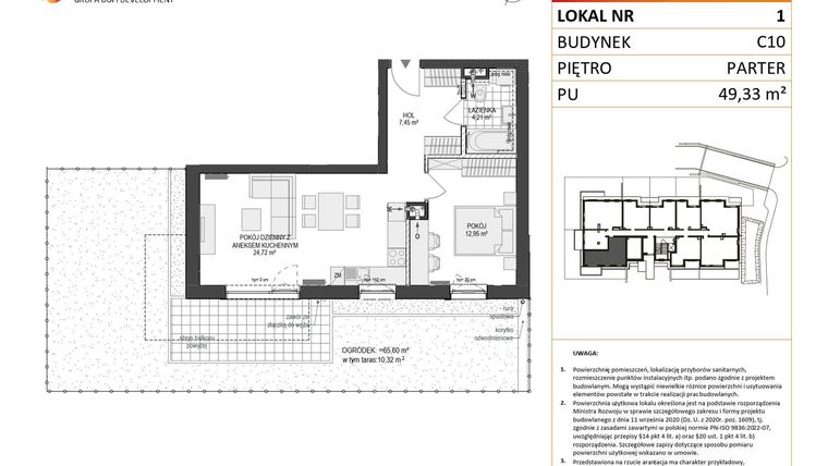 Rzut - Mieszkanie na sprzedaż 2 pokoje o powierzchni 49,33 m² - numer C10.1 w Konstelacja etap V