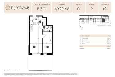 Rzut - Lokal użytkowy na sprzedaż 2 pokoje o powierzchni 49,29 m² - numer B.30 - LU2 w Dębowa 45