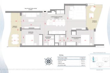 Rzut - Mieszkanie na sprzedaż 3 pokoje o powierzchni 119,58 m² - numer 3-3-B w Apartamenty w La Manga del Mar Menor - 47236454
