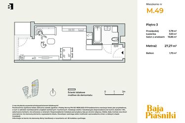 Rzut - Mieszkanie na sprzedaż 1 pokój o powierzchni 27,27 m² - numer M49 w Baja Piaśniki