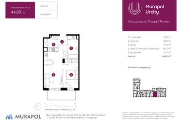 Rzut - Mieszkanie na sprzedaż 2 pokoje o powierzchni 44,89 m² - numer 4.A.4.04 w Murapol Urcity