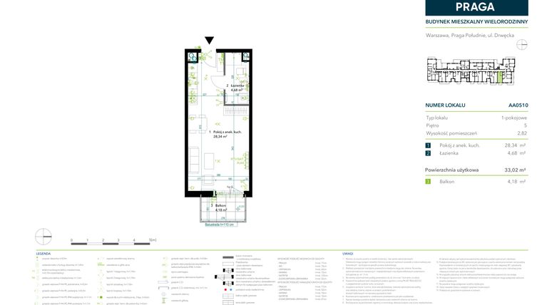 Rzut - Mieszkanie na sprzedaż 1 pokój o powierzchni 33,02 m² - numer AA0510 w Neo Praga
