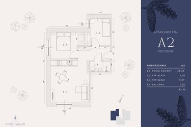 Rzut - Mieszkanie na sprzedaż 4 pokoje o powierzchni 43,31 m² - numer A2 w Rysulówka 70