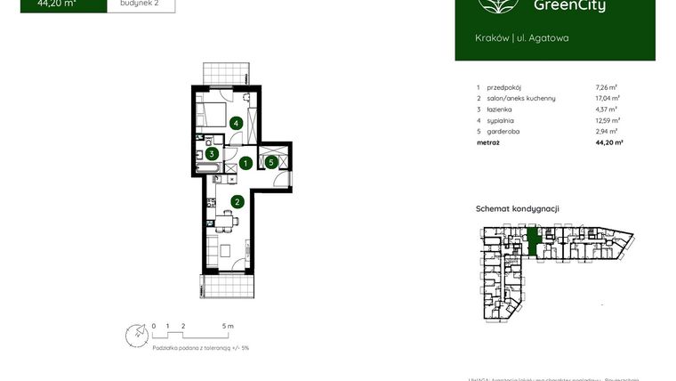 Rzut - Mieszkanie na sprzedaż 2 pokoje o powierzchni 44,2 m² - numer 2.B.0.03 w Murapol GreenCity bud. 2