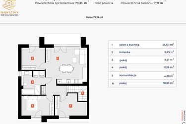 Rzut - Mieszkanie na sprzedaż 4 pokoje o powierzchni 79,33 m² - numer 5S/2 w Słoneczny Kiełczówek etap VI