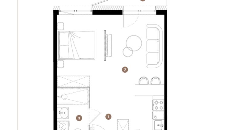 Rzut - Mieszkanie na sprzedaż 1 pokój o powierzchni 36,98 m² - numer C2.02.13 w Apartamenty Reytana