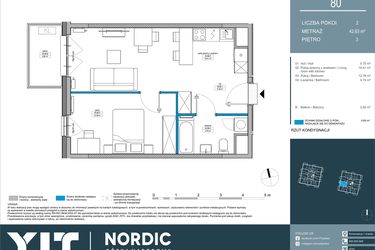 Rzut - Mieszkanie na sprzedaż 2 pokoje o powierzchni 42,63 m² - numer 80 w Nordic Górka Narodowa
