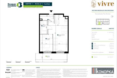 Rzut - Mieszkanie na sprzedaż 2 pokoje o powierzchni 45,56 m² - numer AA0102 w Vivre