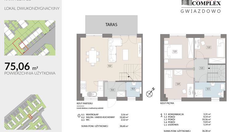 Rzut - Mieszkanie na sprzedaż 4 pokoje o powierzchni 75,06 m² - numer J7.1 w Osiedle Gwiazdowo etap 6B
