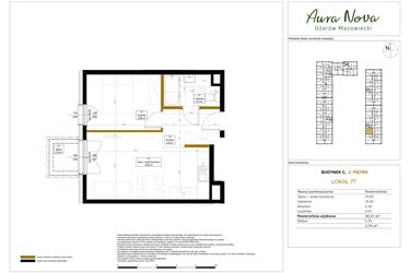 Rzut - Mieszkanie na sprzedaż 2 pokoje o powierzchni 40,51 m² - numer 77 w Aura Nova etap II