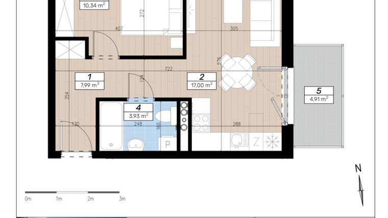 Rzut - Mieszkanie na sprzedaż 2 pokoje o powierzchni 39,26 m² - numer E/1/1 w Limone
