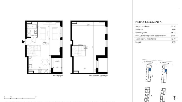 Rzut - Mieszkanie na sprzedaż 3 pokoje o powierzchni 73,4 m² - numer A40 w Apartamenty Składowa