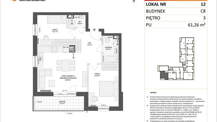 Rzut - Mieszkanie na sprzedaż 3 pokoje o powierzchni 61,26 m² - numer C8.12 w Konstelacja etap IV