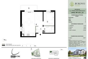 Rzut - Mieszkanie na sprzedaż 2 pokoje o powierzchni 43,96 m² - numer A.1.22 w Bukovo Park