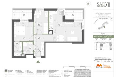 Rzut - Mieszkanie na sprzedaż 3 pokoje o powierzchni 65,76 m² - numer F2.C.01.02 w Sady Żoliborz II