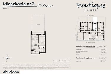 Rzut - Mieszkanie na sprzedaż 2 pokoje o powierzchni 40,17 m² - numer 3 w Boutique NIEMCZ