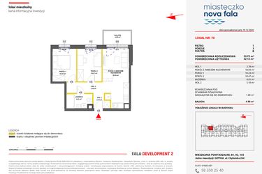 Rzut - Mieszkanie na sprzedaż 3 pokoje o powierzchni 53,72 m² - numer 70 w Miasteczko Nova Fala