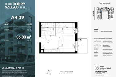 Rzut - Mieszkanie na sprzedaż 1 pokój o powierzchni 36,88 m² - numer A4.09 w Dobry Szeląg