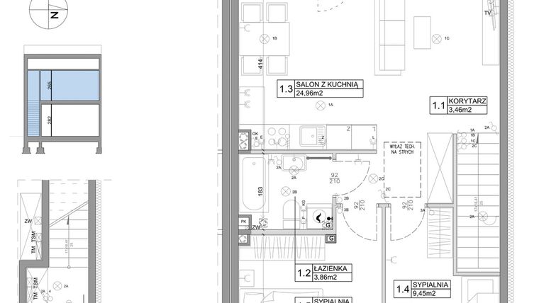 Rzut - Mieszkanie na sprzedaż 3 pokoje o powierzchni 61,95 m² - numer 14 w Boska Ksawerowska