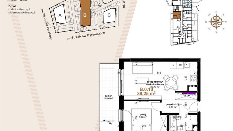Rzut - Mieszkanie na sprzedaż 2 pokoje o powierzchni 39,25 m² - numer B.0.10 w Vanda Park