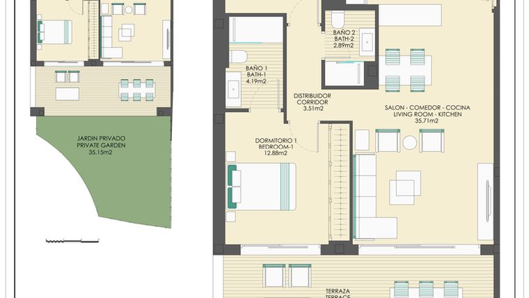 Rzut - Mieszkanie na sprzedaż 2 pokoje o powierzchni 153,24 m² - numer B10A w Arrecife by UrbinCasa